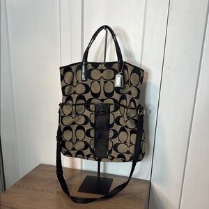 Coach Black and Grey Signature C’s foldover tote bag - canvas and leather